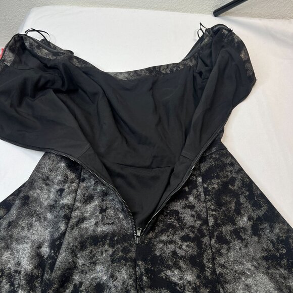 Hunter Bell Metallic Marble Mini Skater Dress Black Silver Gold XS - Picture 10 of 13